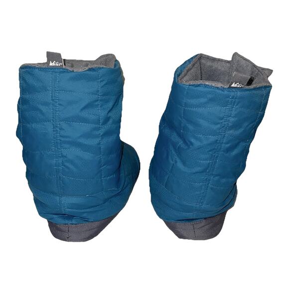 REI Duck Down Booties Slippers Women Size Medium 7-8 Blue Fleece Lined Camping - Picture 3 of 4